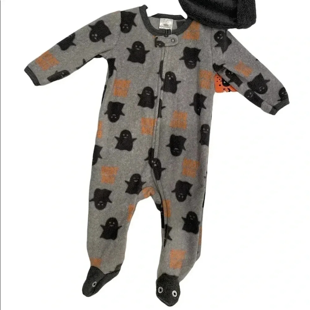 𝅺BON Bebe‎ spooky ghost footie & hat NWT Size 6-9 Months